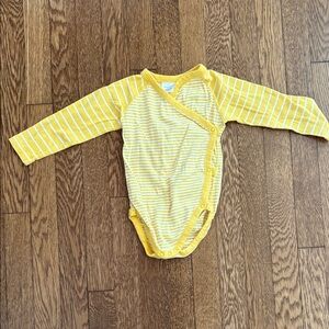 Hanna Andersson yellow and white striped side snap bodysuit